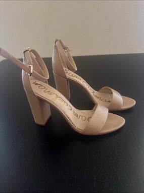 Sam Edelman Nude Ankle-Strap Block Heel Sandals